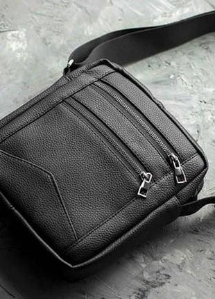 Стильная городская сумка - мессенджер через плечо djem черная барсетка из качественной эко-кожи