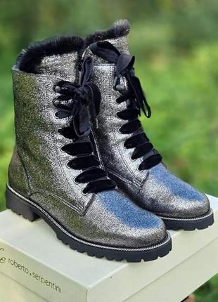 Шкіряні італійські gabrielle 🇮🇹 теплі зимові черевики на шнурках з оушкою  на овчині 37-38 розмір1 фото
