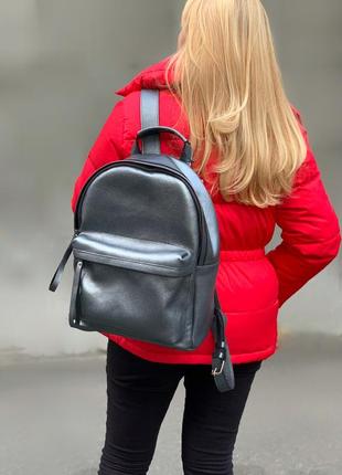 Кожаный женский рюкзак, натуральная кожа черный с серебром