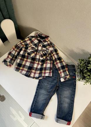 Костюм рубашка и джинсы 12 месяцев 💕1 фото