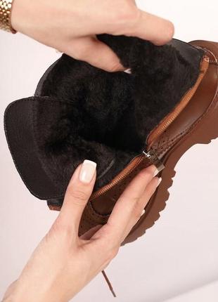Ботинки коричневые, на меху, зима5 фото