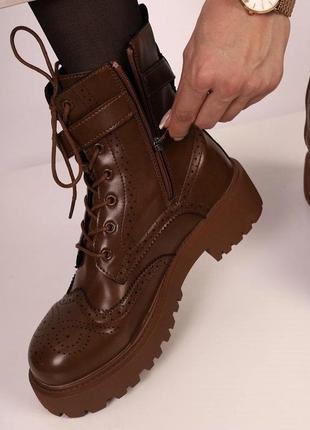 Ботинки коричневые, на меху, зима3 фото