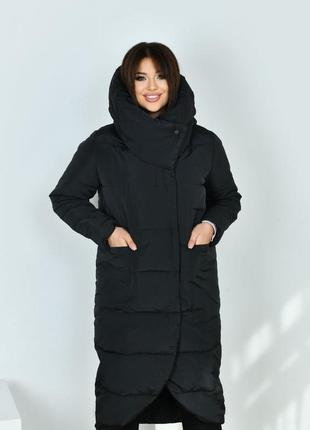 Теплая женская куртка, пальто на силиконе. стеганая стеганая плащевка батал р-ры 50-5410 фото