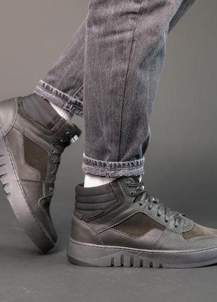 Стильные комфортные черные зимние мужские ботинки, кроссовки, кожаные/натуральная кожа-мужская обувь1 фото