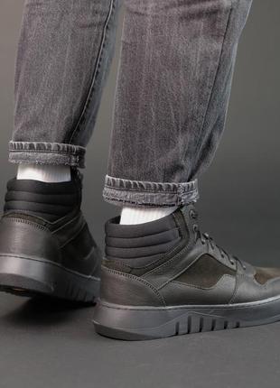 Стильные комфортные черные зимние мужские ботинки, кроссовки, кожаные/натуральная кожа-мужская обувь4 фото