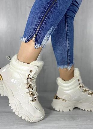 Женские бежевые зимние ботинки ( ботинки)6 фото