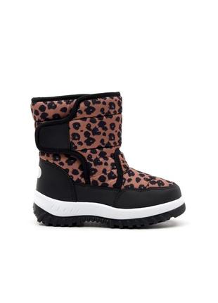 Теплі зимові чоботи дутики з леопардовим принтом 🖤