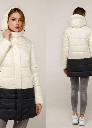 Пуховик жіночий зимовий мінікомбі, лаке ваніль, р.44-58, україна