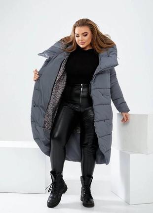 Теплая длинная женская куртка пальто деми на силиконе весна осень зима с капюшоном3 фото