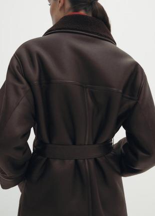 Massimo dutti мутонове пальто із шалевим коміром і паском новинка оригінал3 фото
