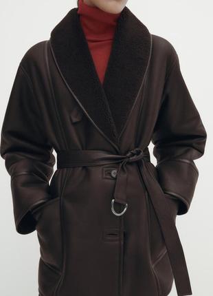 Massimo dutti мутонове пальто із шалевим коміром і паском новинка оригінал5 фото