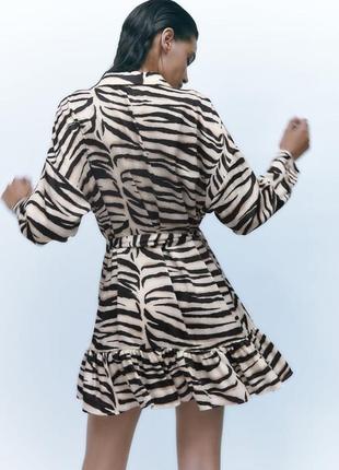Платье с поясом животный принт зебра xs s zara 3666 1943 фото