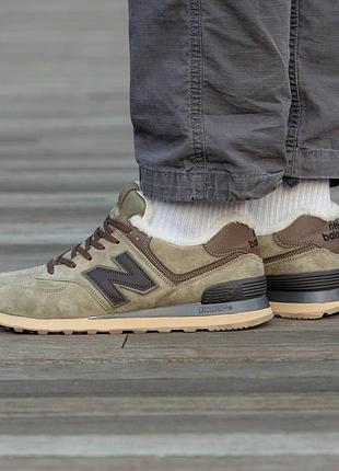 Женские кроссовки с мехом new balance 574 winter haki1 фото