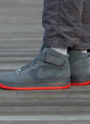 Женские кроссовки с мехом nike air force winter grey\red