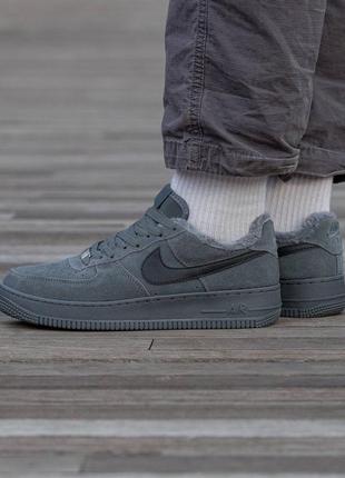 Женские кроссовки с мехом nike air force winter low grey#найк