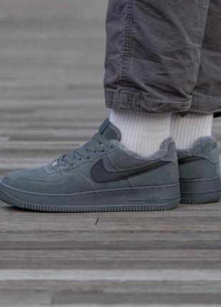 Мужские кроссовки с мехом nike air force winter low grey #найк