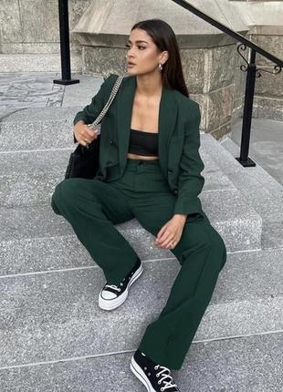 1+1=3 на все 🔥темно-зеленые брюки-палаццо zara