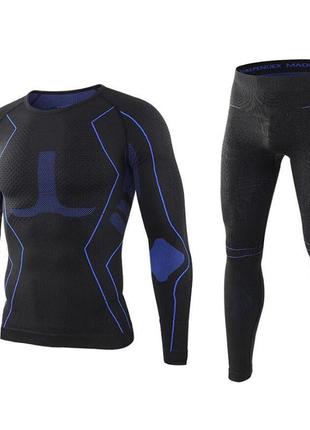 Комплект спортивної чоловічої термобілизни lesko a201 black-blue s