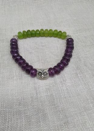 Браслет з натурального кварцу з совушкой