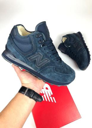 New balance 574 кроссовки мужские замшевые синие зимние высокие с мехом овчина отличное качество ботинки сапоги высокие теплые