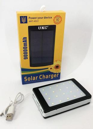 Портативное зарядное power bank solarанс 90000 mah с led фонарем на солнечной батарее