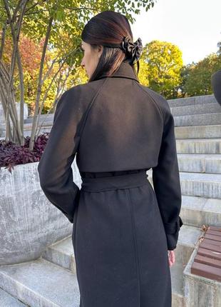 Длинное зимнее женское кашемировое пальто черного цвета с патами 40;42;44;46;48;503 фото