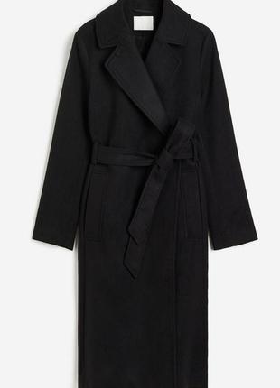 Черное прямое пальто h&m размер s  на запах на подкладке оригинал