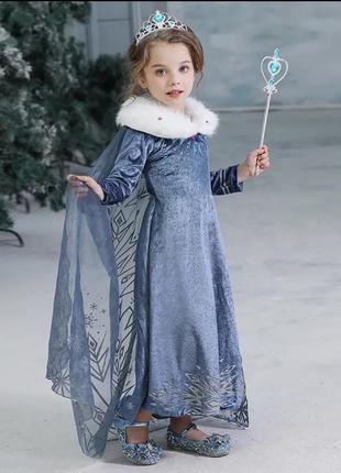 Карнавальное детское праздничное нарядное новогоднее рождественское голубое платье ельзы ледяное сердце снежинка снегурочка 4 5 6 лет 104 110 116 1223 фото