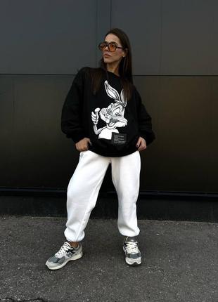 Костюм rabbit оверсайз обьемный худи вырез круглый рукав и низ манжет качественный накат штаны широкие на резинке карманы ткань трехнить пенье