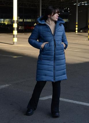 Женская зимняя теплая женская куртка пуховик пальто анжело джинс