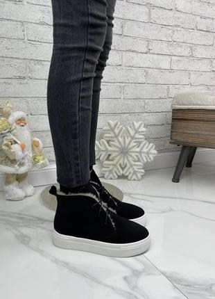 36-41 рр деми / зима ботинки, высоки кеды на платформе натуральная замша/кожа черный, серый2 фото