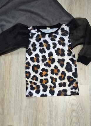 Нарядная блузка на девочку на 3-4 года, леопардовая кофта, логслив, снаряженная блуза