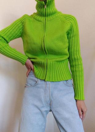 Салатовый свитер зип джемпер на молнии пуловер реглан лонгслив кофта зеп свитер винтаж2 фото