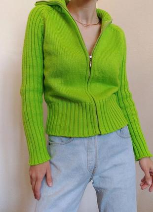 Салатовый свитер зип джемпер на молнии пуловер реглан лонгслив кофта зеп свитер винтаж5 фото