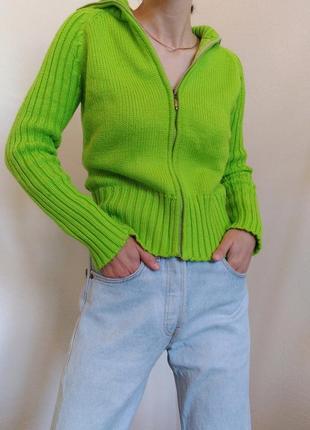 Салатовый свитер зип джемпер на молнии пуловер реглан лонгслив кофта зеп свитер винтаж6 фото