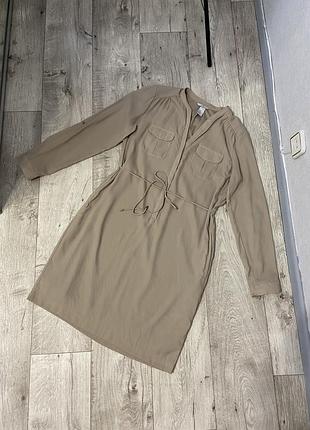 Базова бежева сукня міді з довгим рукавом h&m розмір 48