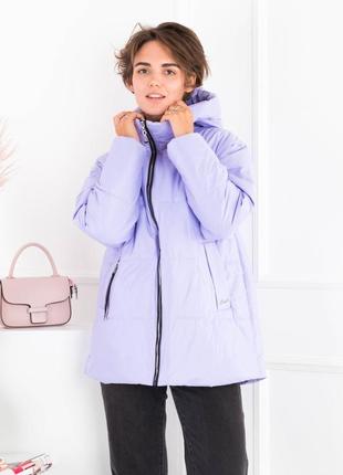 Женская зимняя лиловая куртка с капюшоном3 фото