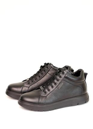Стильные комфортные черные мужские ботинки, полуботинки зимние, кожаные/кожа-мужская обувь на зиму5 фото