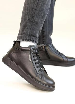 Стильные комфортные черные мужские ботинки, полуботинки зимние, кожаные/кожа-мужская обувь на зиму2 фото