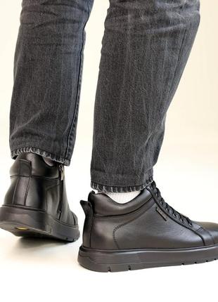 Стильные комфортные черные мужские ботинки, полуботинки зимние, кожаные/кожа-мужская обувь на зиму7 фото