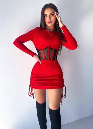 Жіноча коротка червона сукня з сіткою, сексуальне плаття xs, s, m,