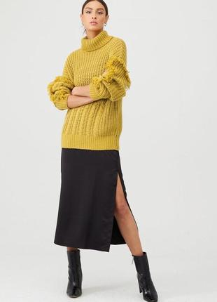 Теплый женский свитер крупной вязки горчичного цвета by very1 фото