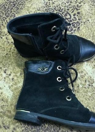 Ботинки  черные натуральные замша, кожа 38р