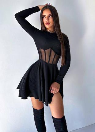 Женское черное короткое платье с сеткой xs, s, m3 фото