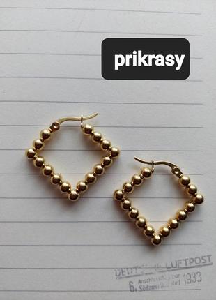 Медаль серьги квадрат ромб золотые шарики медицинская сталь фораджо нержавейка купить подарок медзолото