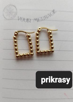 Медаль серьги прямоугольник геометрия золотые шарики медицинская нержавеющая сталь фораджо купить подарок медзолото