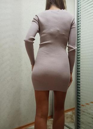 Лавандова сукня міні в рубчик4 фото