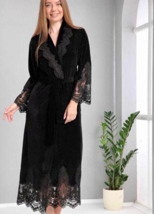 Жіночий халат nusa велюр чорний ns 0383 розмір s