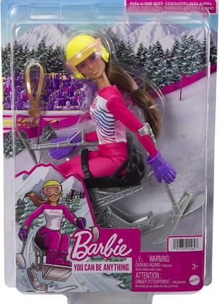 Лялька брюнетка барбі пара гірськолижник barbie winter sports para alpine skier