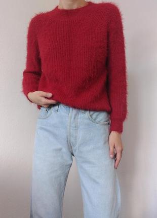 Ворсистий светр червоний джмпер пуловер реглан лонгслів кофта